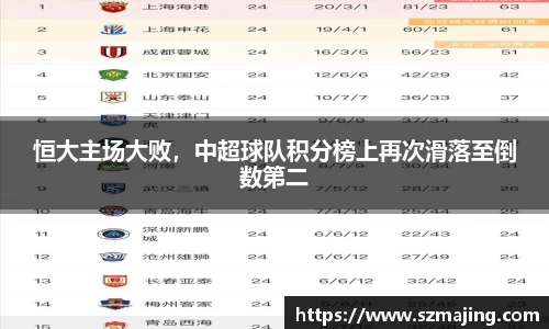 恒大主场大败，中超球队积分榜上再次滑落至倒数第二